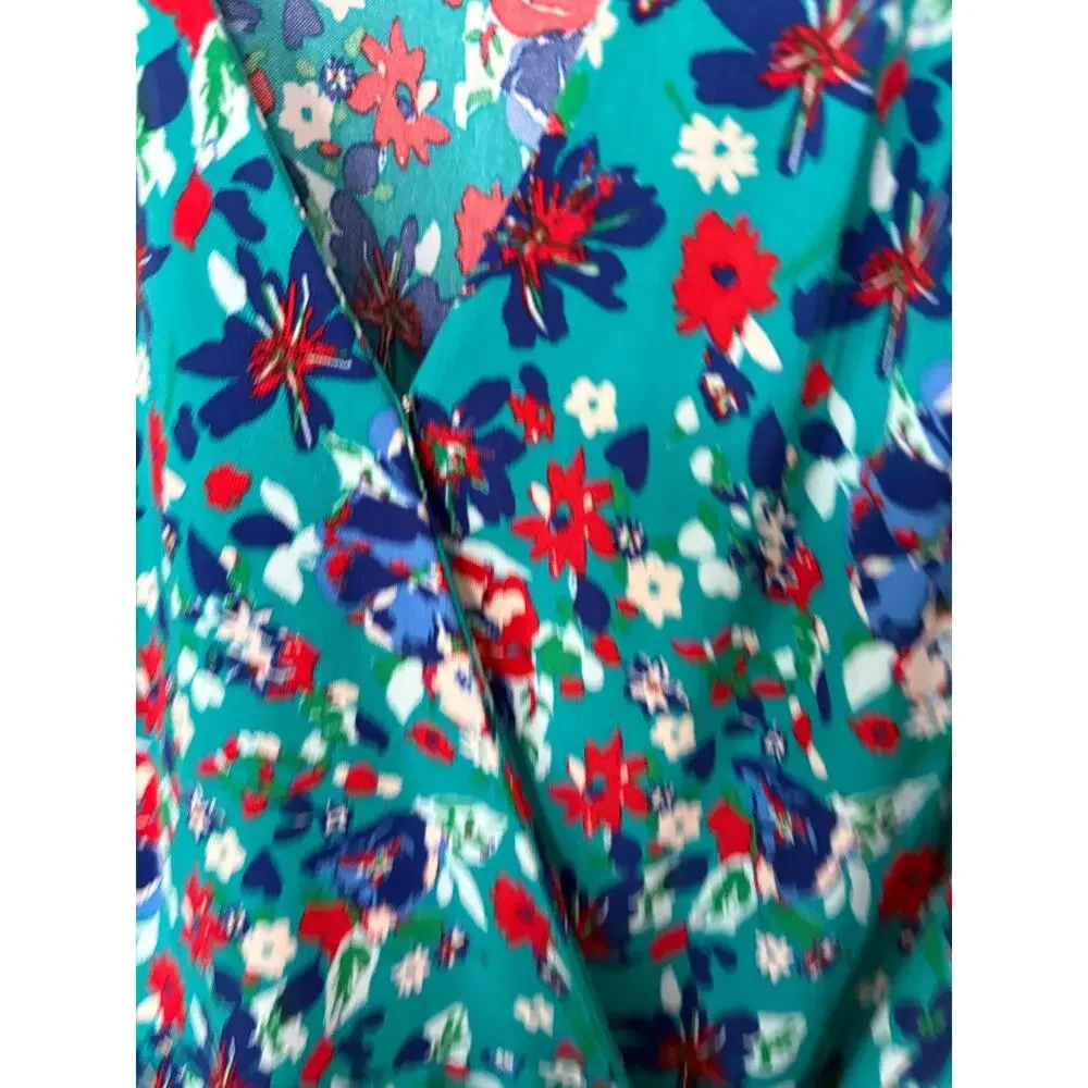 J. Crew Turquoise Floral Wrap‎ Style Dress Size 4